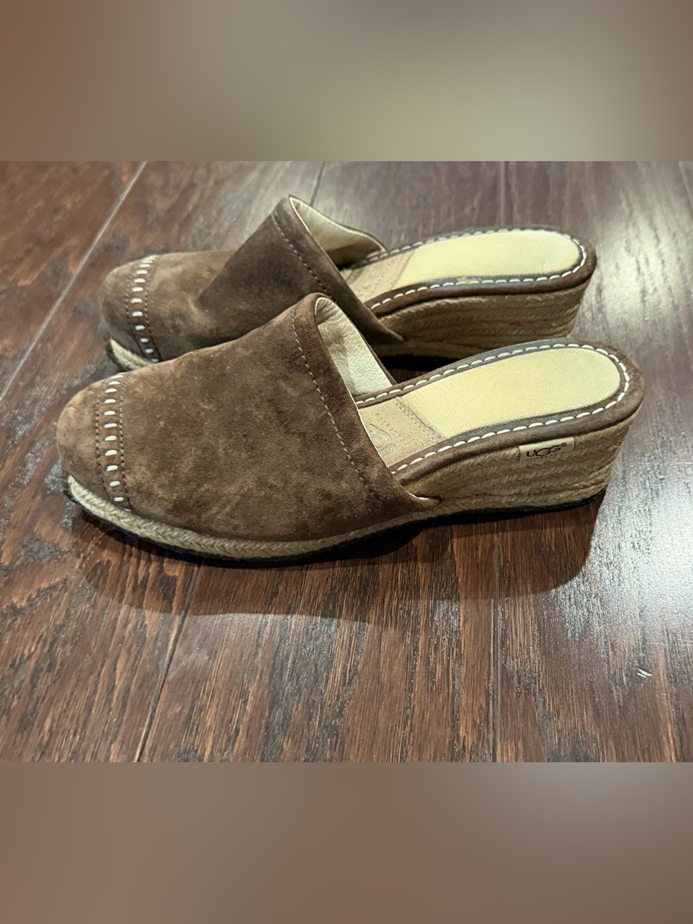 UGG Brown Surd Espadrille Mules Women Size 8 Clog VTG Wedge